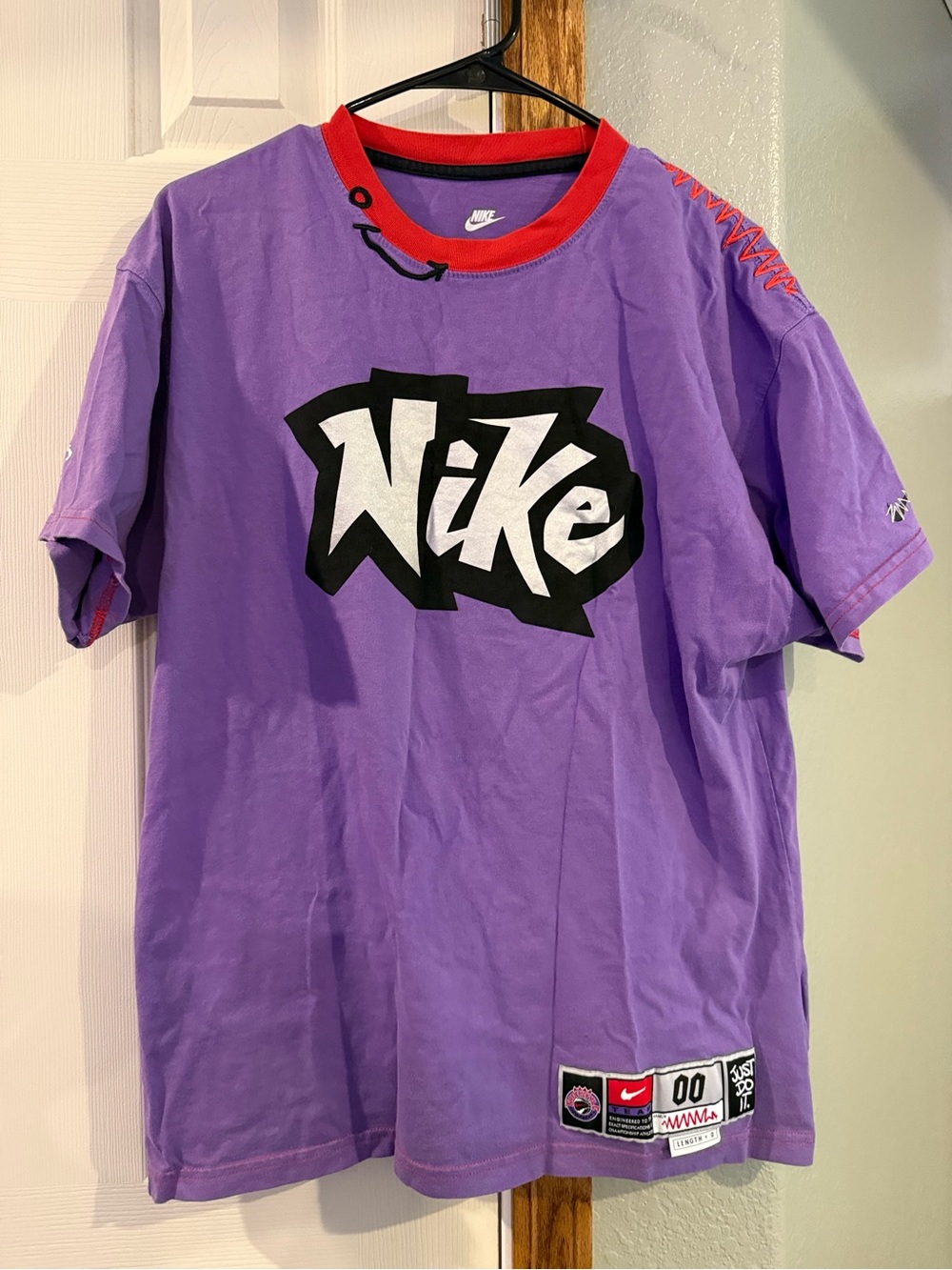 Nike T Shirt Mens Medium Purple Embroidered Freestyle Basketball Retro Colorful